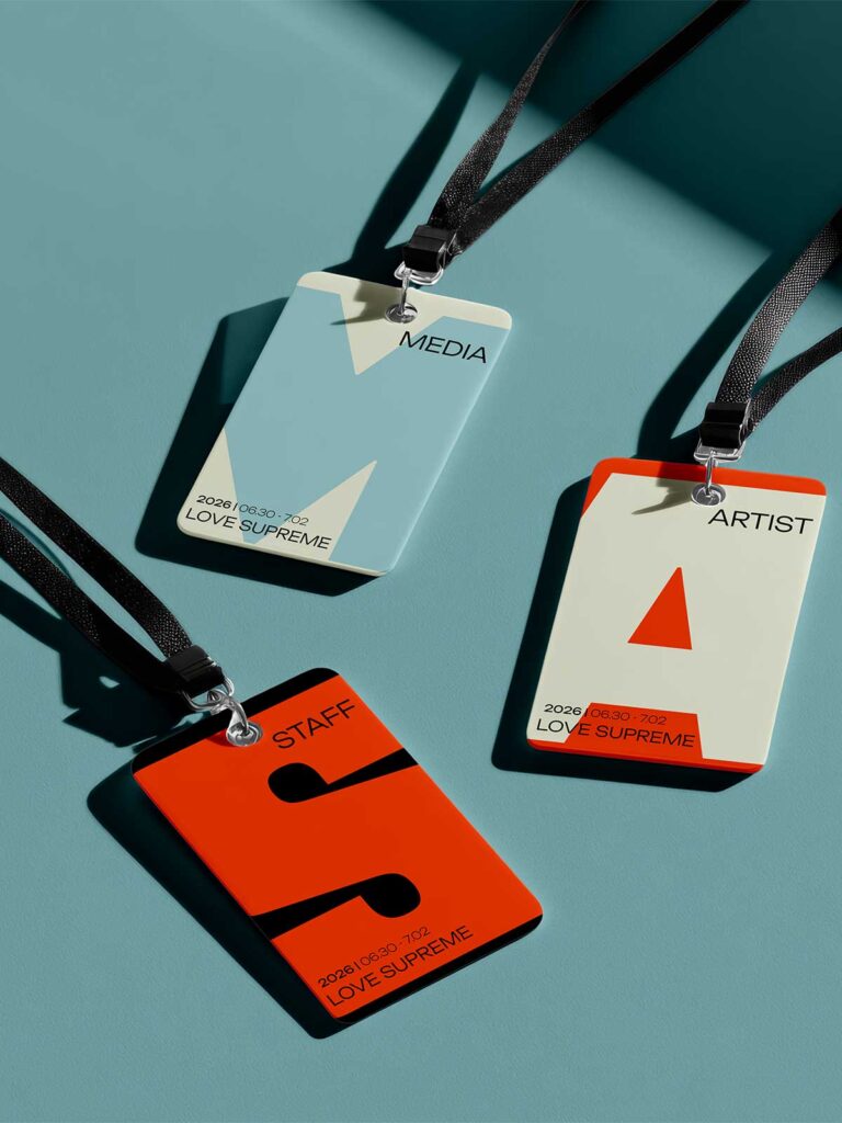 Three love supreme badges on blue background.